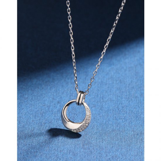 Round Diamond 925 Sterling Silver Necklace - Click Image to Close